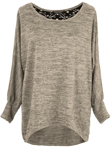 Emma & Giovanni - Damen Oversize Oberteile/Pullover mit Spitze (Beige, L-XL) von Emma & Giovanni