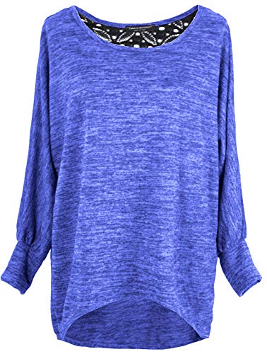 Emma & Giovanni - Damen Oversize Oberteile/Pullover mit Spitze (Blau, S-M (Tag S)) von Emma & Giovanni