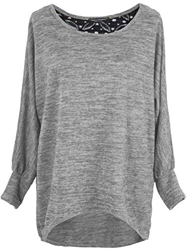 Emma & Giovanni - Damen Oversize Oberteile/Pullover mit Spitze (Grau, L-XL (Tag L)) von Emma & Giovanni