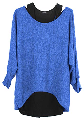 Emma & Giovanni - Damen Oversize Oberteile Tshirt/Pullover (2 Stück) / Made In Italy, M-L, Elektrisches Blau von Emma & Giovanni