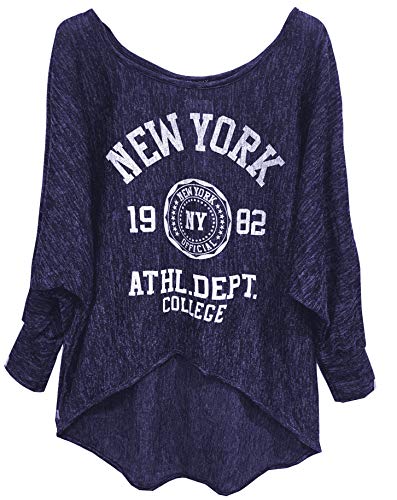 Emma & Giovanni - Langarmshirt - Pullover- Asymmetrisch Top - Damen (Blau, S-M) von Emma & Giovanni