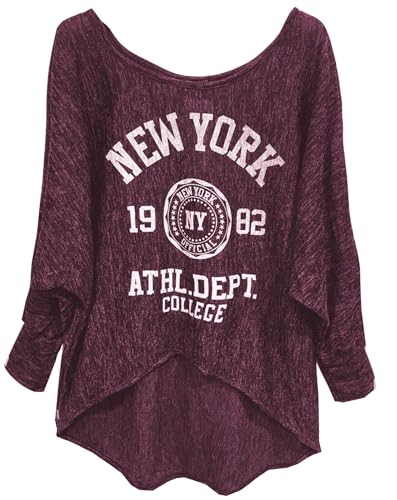 Emma & Giovanni - Langarmshirt - Pullover- Asymmetrisch Top - Damen (BordeauxWeiß, XL-XXL) von Emma & Giovanni