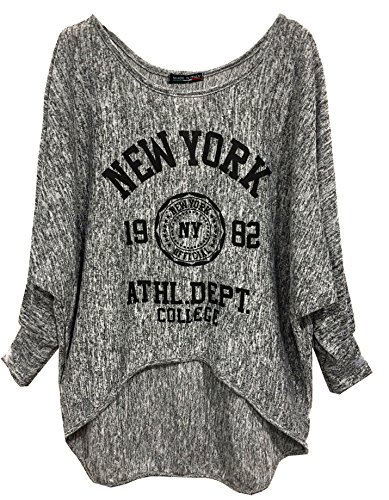 Emma & Giovanni - Langarmshirt - Pullover- Asymmetrisch Top - Damen (Grau, L-XL) von Emma & Giovanni