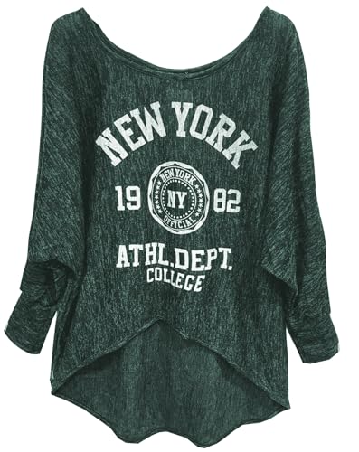 Emma & Giovanni - Langarmshirt - Pullover- Asymmetrisch Top - Damen (GrünWeiß, XL-XXL) von Emma & Giovanni