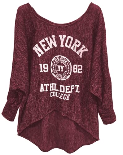 Emma & Giovanni - Langarmshirt - Pullover- Asymmetrisch Top - Damen (RotWeiß, XL-XXL) von Emma & Giovanni