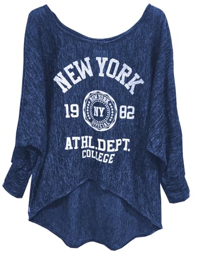 Emma & Giovanni - Langarmshirt - Pullover- Asymmetrisch Top - Damen (RoyalblaueWeiß, M-L) von Emma & Giovanni