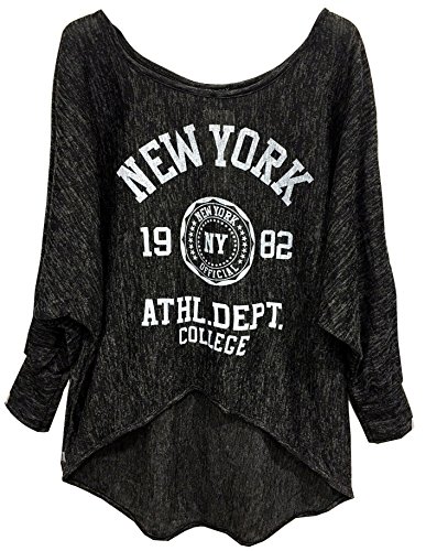 Emma & Giovanni - Langarmshirt - Pullover- Asymmetrisch Top - Damen (Schwarz, L-XL) von Emma & Giovanni