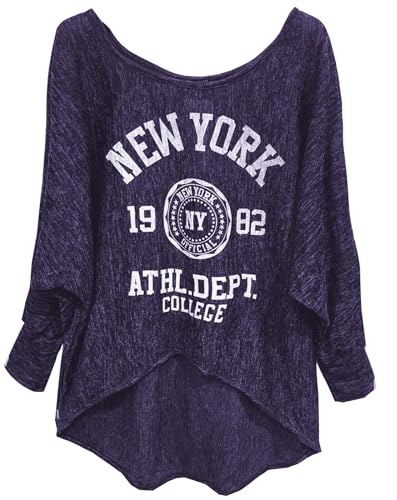 Emma & Giovanni - Langarmshirt - Pullover- Asymmetrisch Top - Damen (ViolettWeiß, XL-XXL) von Emma & Giovanni