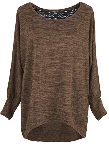 Emma & Giovanni - Oversize Pullover mit Spitze - Damen (Schokolade, L-XL) von Emma & Giovanni
