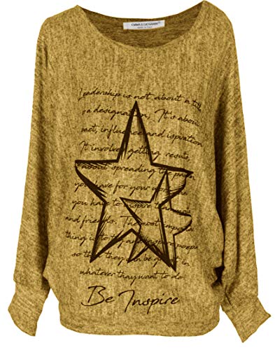 Emma & Giovanni - Pullover/Sweatshirt Loose Fit mit Sternenaufdruck - Damen (Senf, XL-XXL) von Emma & Giovanni