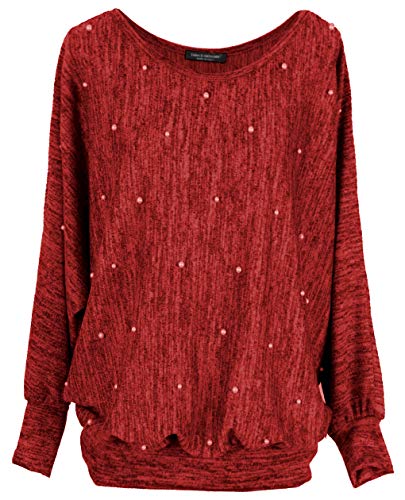 Emma & Giovanni - Pullover/Sweatshirt mit Perlen Loose Fit - Damen (Rot, L-XL) von Emma & Giovanni