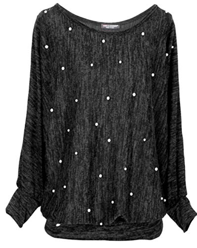 Emma & Giovanni - Pullover/Sweatshirt mit Perlen Loose Fit - Damen (Schwarz, L-XL) von Emma & Giovanni