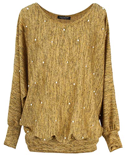 Emma & Giovanni - Pullover/Sweatshirt mit Perlen Loose Fit - Damen (Senf, XL-XXL) von Emma & Giovanni