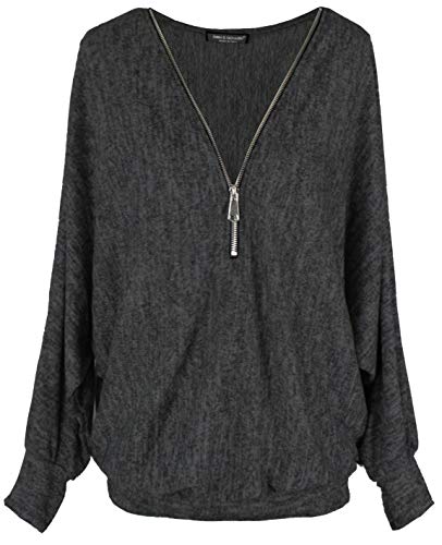 Emma & Giovanni - Pullover/T-Shirt Half Zip Tops Oversize - Damen (Schwarz, XL-XXL) von Emma & Giovanni