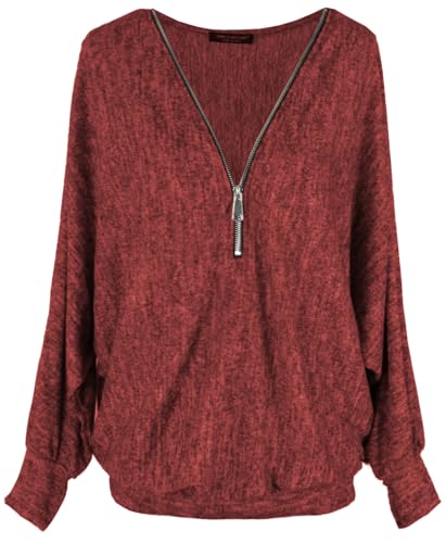 Emma & Giovanni - Pullover T-Shirt Oversize Verschluss Zip - Damen (Rot, M) von Emma & Giovanni