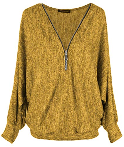 Emma & Giovanni - Pullover-T-Shirt Oversize Verschluss Zip - Damen (Senf, XL) von Emma & Giovanni