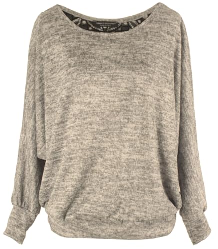 Emma & Giovanni - Sweatshirt Pullover Mit Spitzenrücken, Loose Fit - Damen (Beige, S-M) von Emma & Giovanni