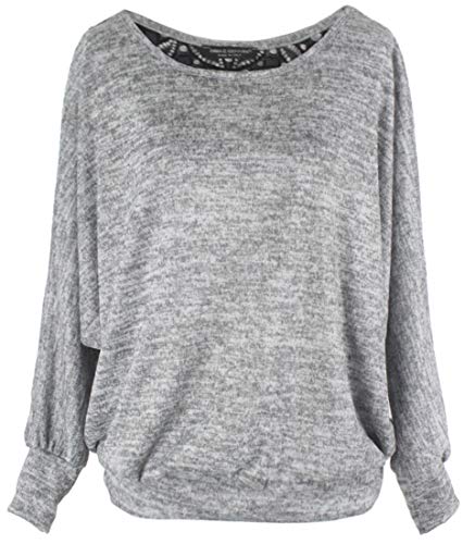 Emma & Giovanni - Sweatshirt Pullover Mit Spitzenrücken, Loose Fit - Damen (Grau, L-XL) von Emma & Giovanni