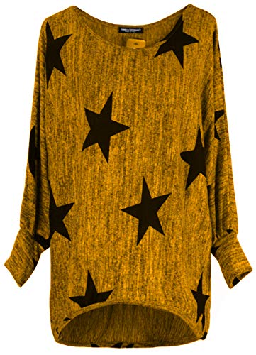 Emma & Giovanni - Top/Pullover mit Sternendruck, Größe S bis XXL - Damen(Ocker, S-M) von Emma & Giovanni