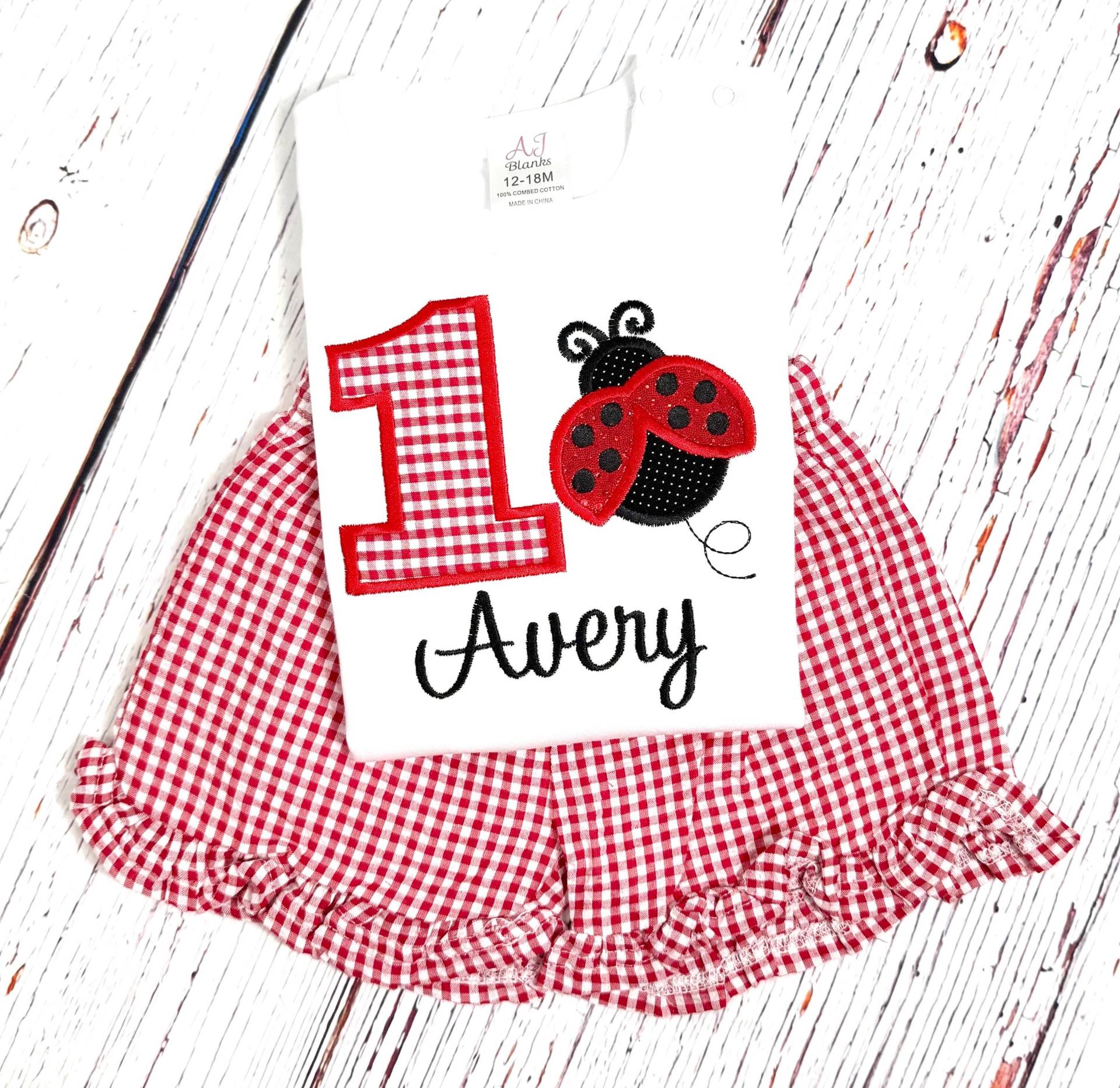 Marienkäfer 1. Geburtstag Outfit Rotes Vichy-Karo Shorts Set von EmmaAlyseDesigns
