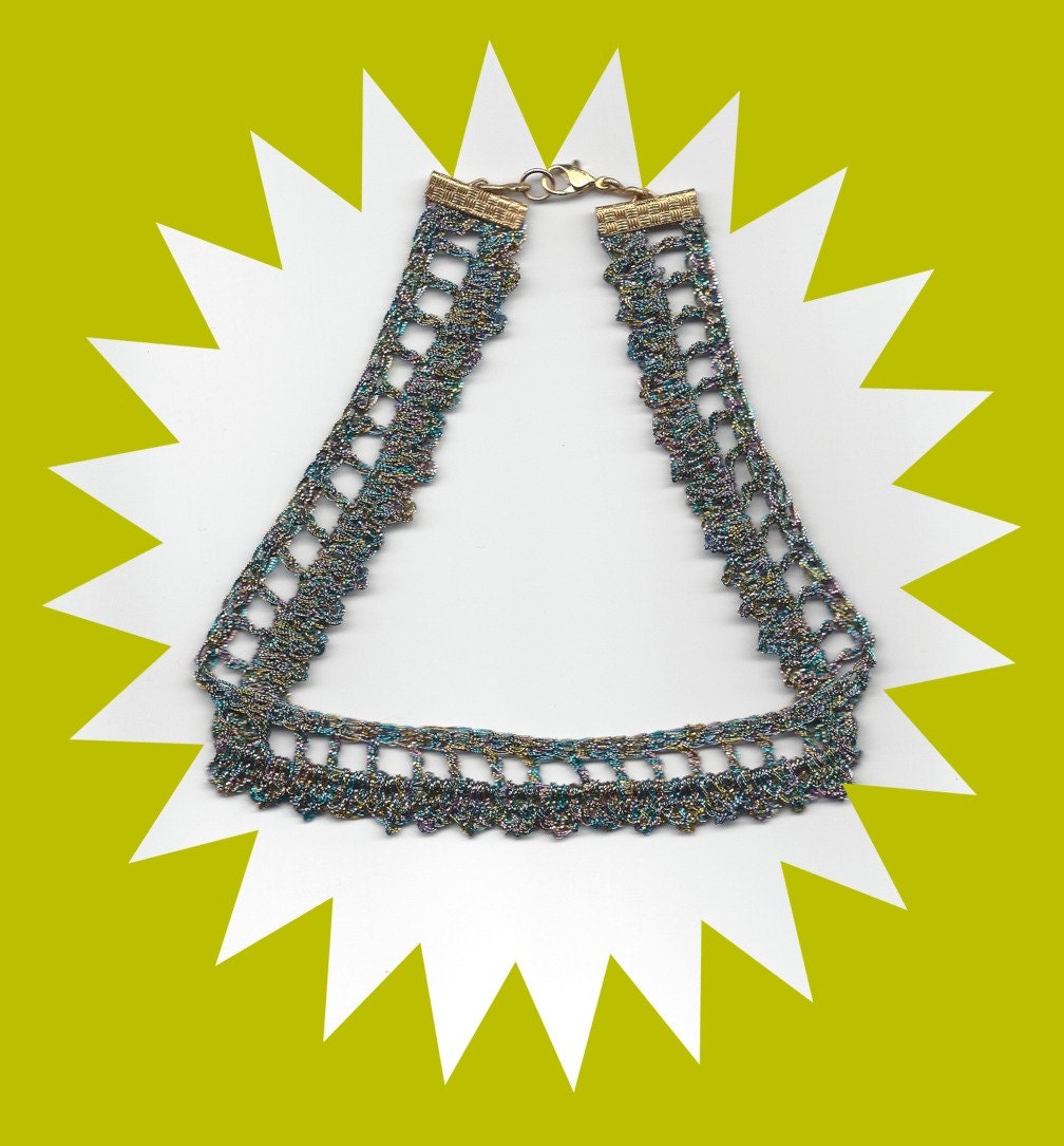 Gewebte Grüne Metallfaden Häkeln Halskette Halsband Gewebte Grüne Metallfaden Häkeln Halskette Halsband von EmmaDavisBoutique