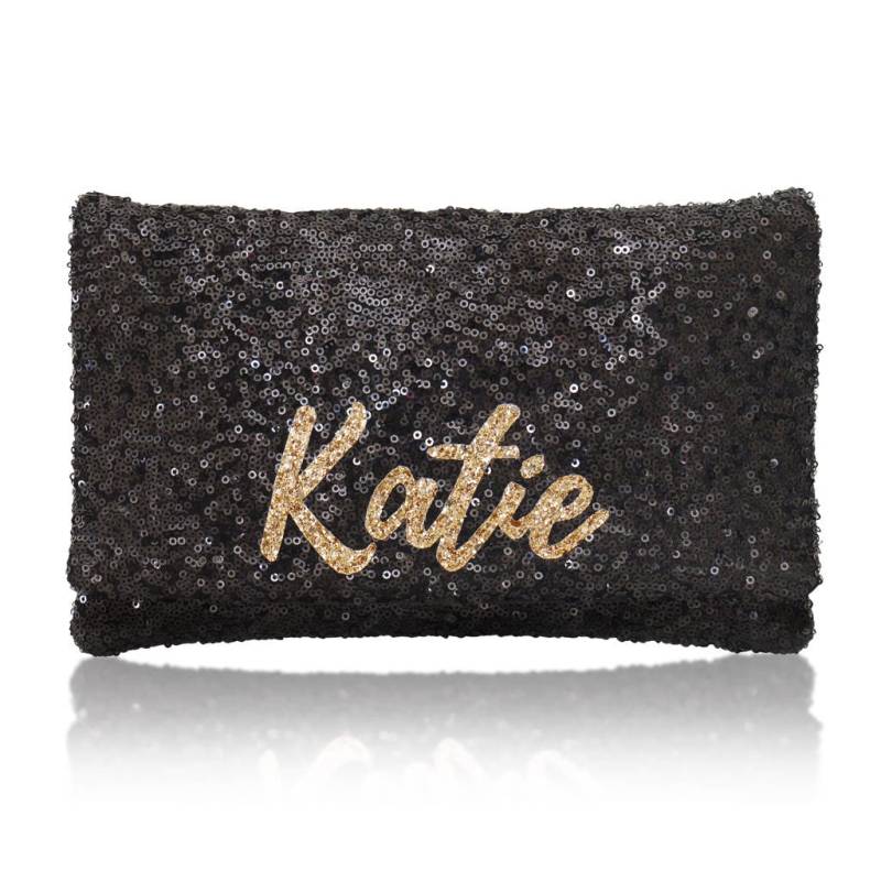 Personalisierte Name Monogramm Pailletten Clutch Geldbörse Schwarz Oder Marine von EmmaGordonLondon