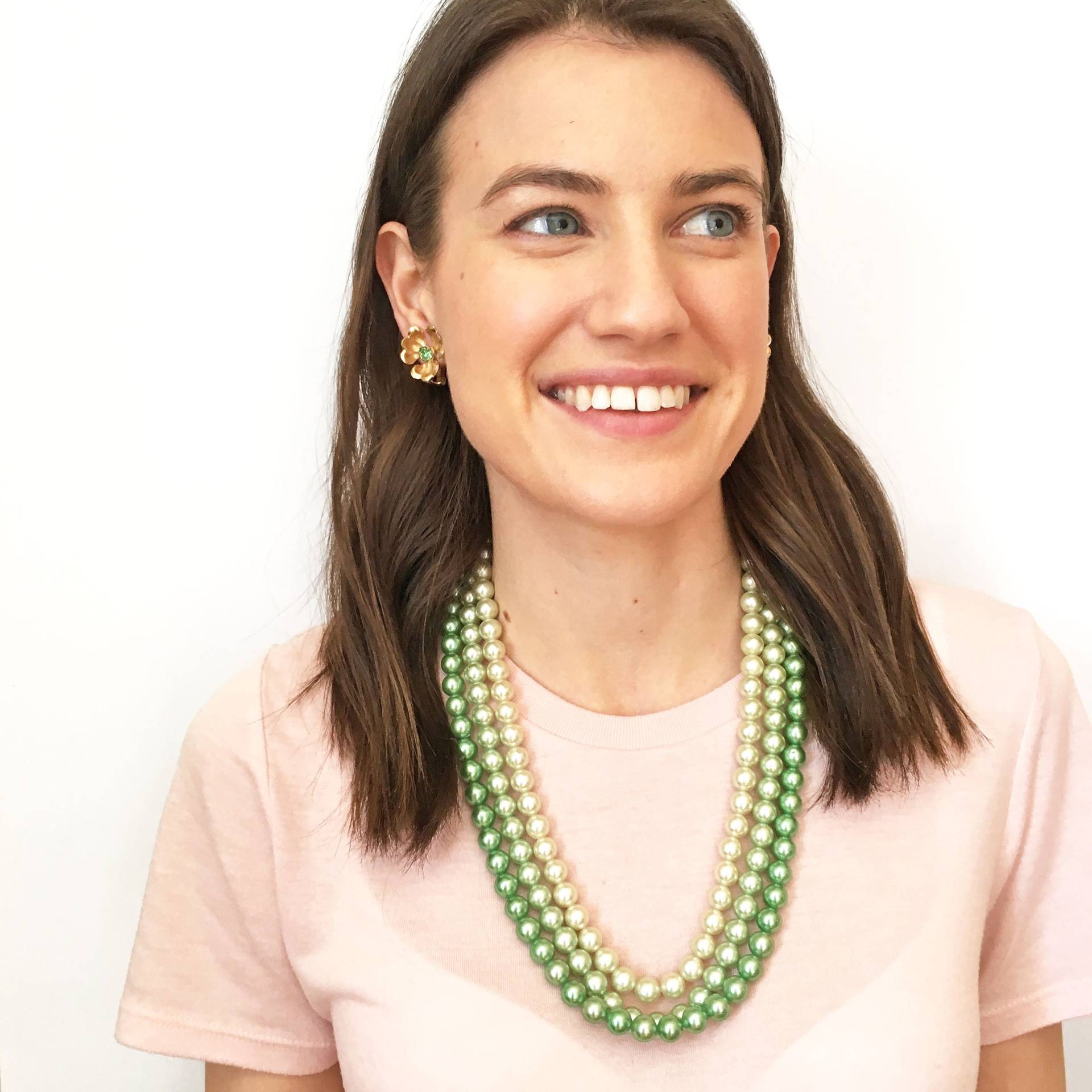 Vintage Grüne Perle Multistrang Halskette - Statement Perlenkette Frühling von EmmaLondonVintage