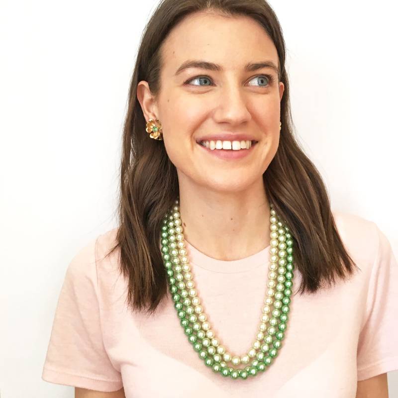 Vintage Grüne Perle Multistrang Halskette - Statement Perlenkette Frühling von EmmaLondonVintage