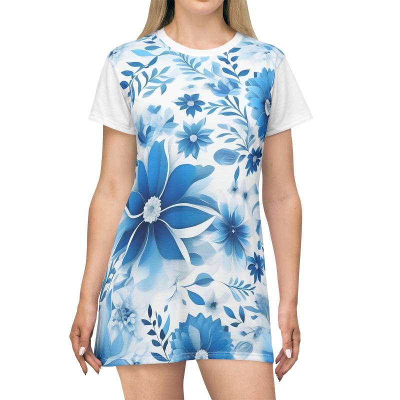 T-Shirt Dress | Aop, Flower, . Blue-Flower, Flower-Dress von EmmaPetersKreationen