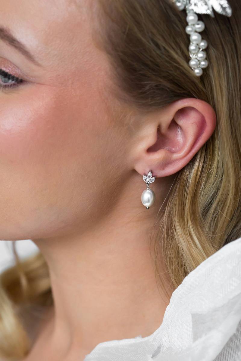 Kleine Perlenohrring | Belaubte Zirkonia Braut Ohrring Hochzeit Ohrringe Teardrop Hochzeitsschmuck von EmmaRoseTreasures