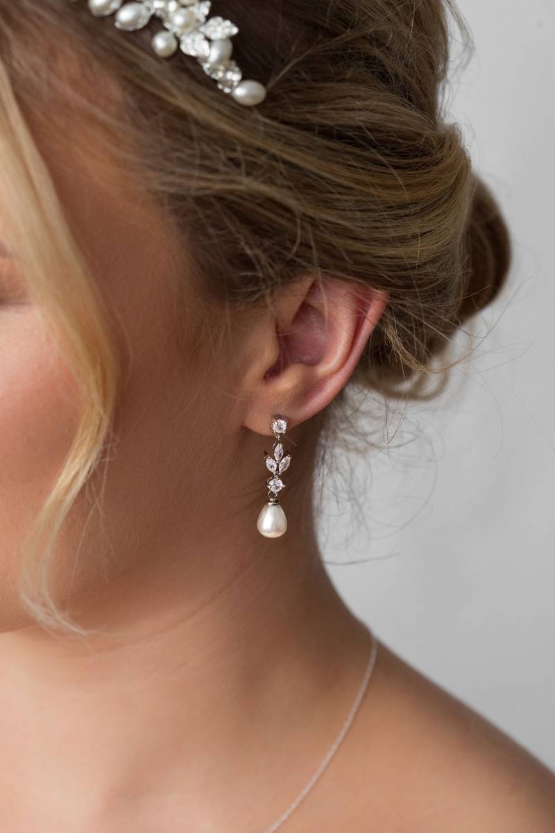 Perle Tropfen Braut Ohrringe | Zirkonia Hochzeit Tropfenförmige Brautschmuck Geschenk von EmmaRoseTreasures