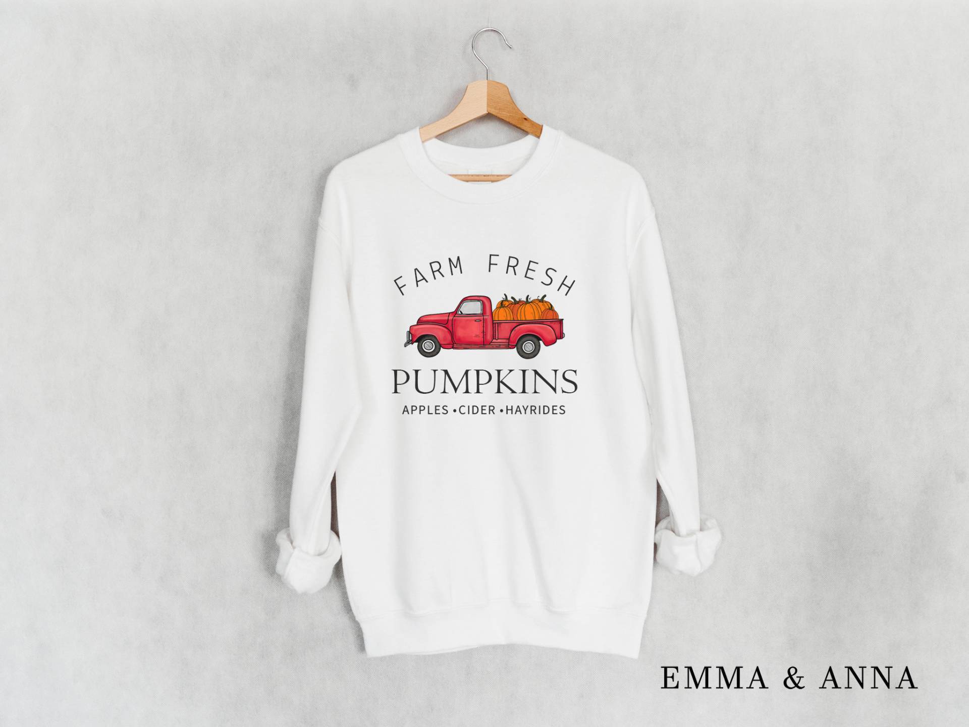 Farm Fresh Pumpkins Sweatshirt, Kürbis Herbst Sweatshirt Für Frauen, Crewneck, Aufnäher Shirts von EmmaandAnnaApparel