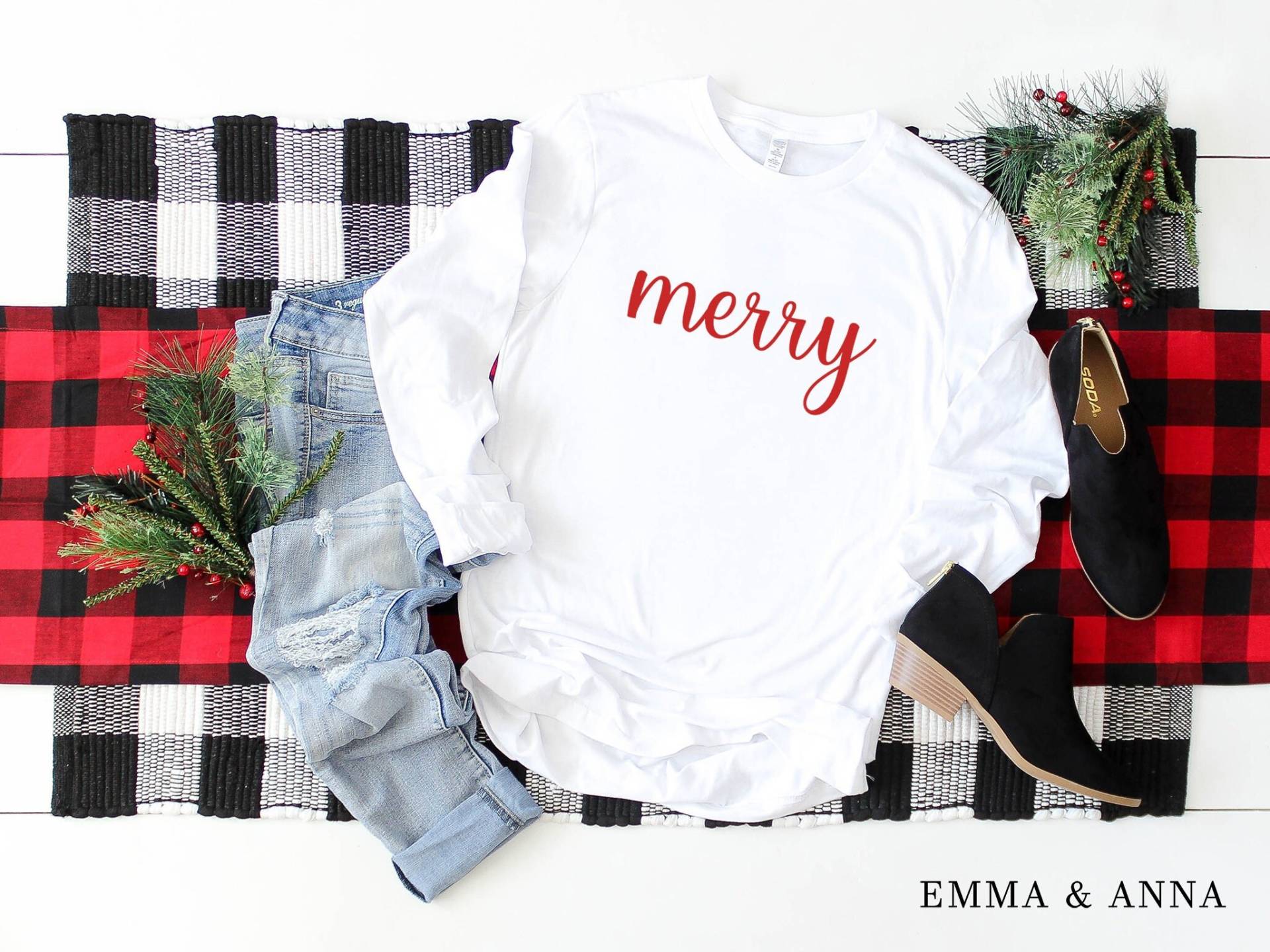 Frohes T-Shirt, Weihnachtshemden Für Frauen, Frohe Weihnachten Shirt, Weihnachts Langarm-Weihnachtsshirt, Weihnachtsshirt, Weihnachts-Shirt von EmmaandAnnaApparel