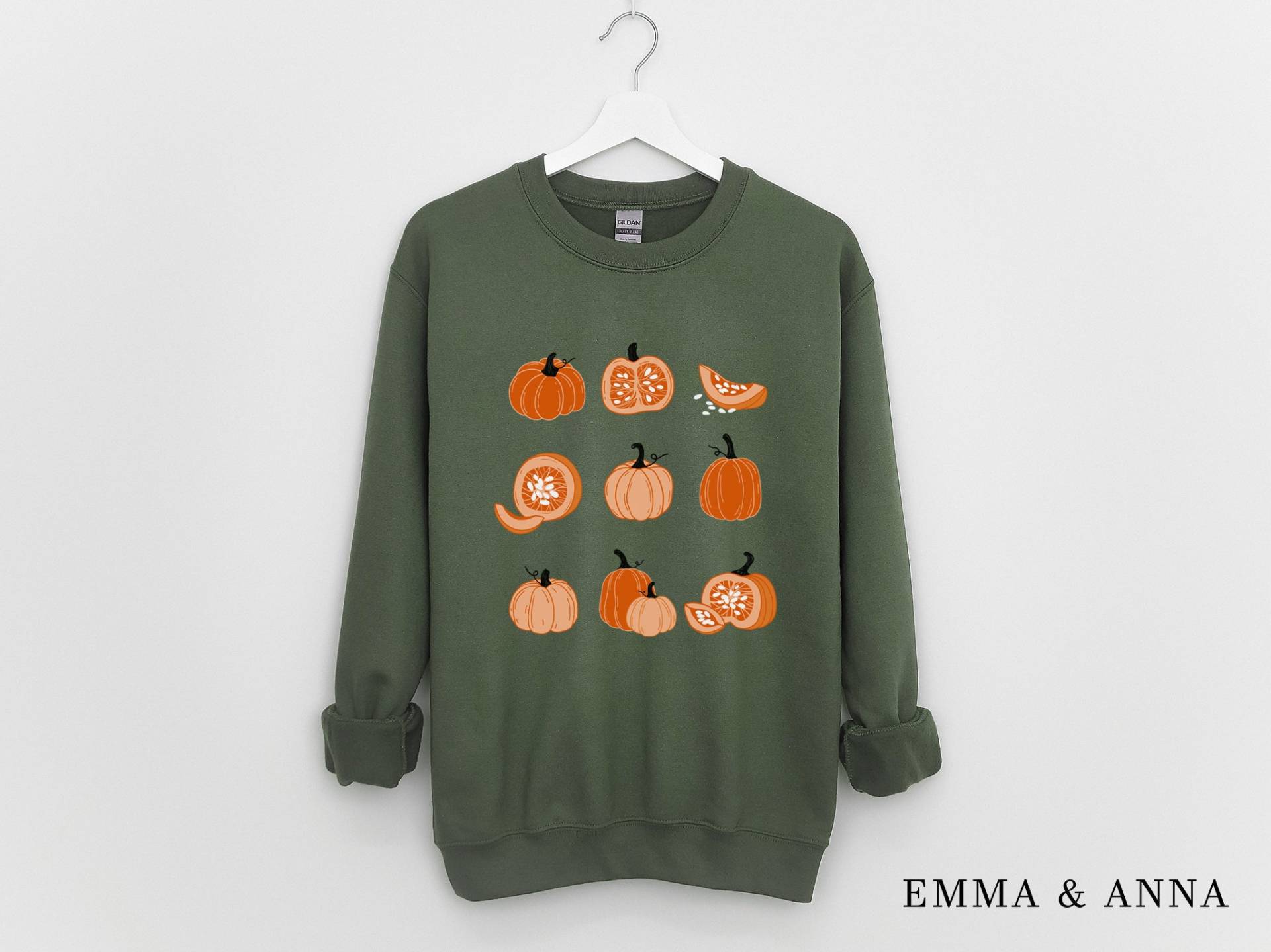 Herbst Crewneck Sweatshirt, Herbsthemden Für Frauen, Halloween Kürbis Jack-O-Laternen Sweatshirt von EmmaandAnnaApparel