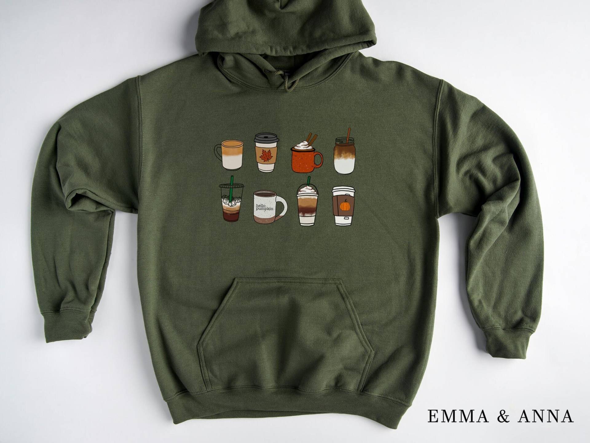 Herbst Kaffee Hoodie, Sweatshirt, Hoodies Für Frauen, Pullover, Crewneck, Kürbis Gewürz Herbstmode von EmmaandAnnaApparel