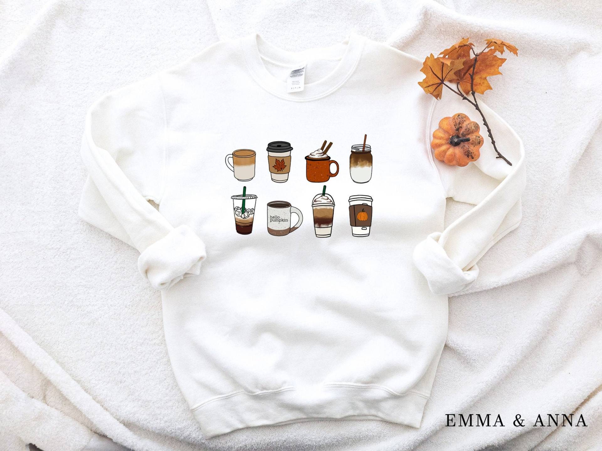 Herbst Kaffee Sweatshirt, Sweatshirt Für Frauen, Kürbis Gewürz Crewneck, Hello von EmmaandAnnaApparel