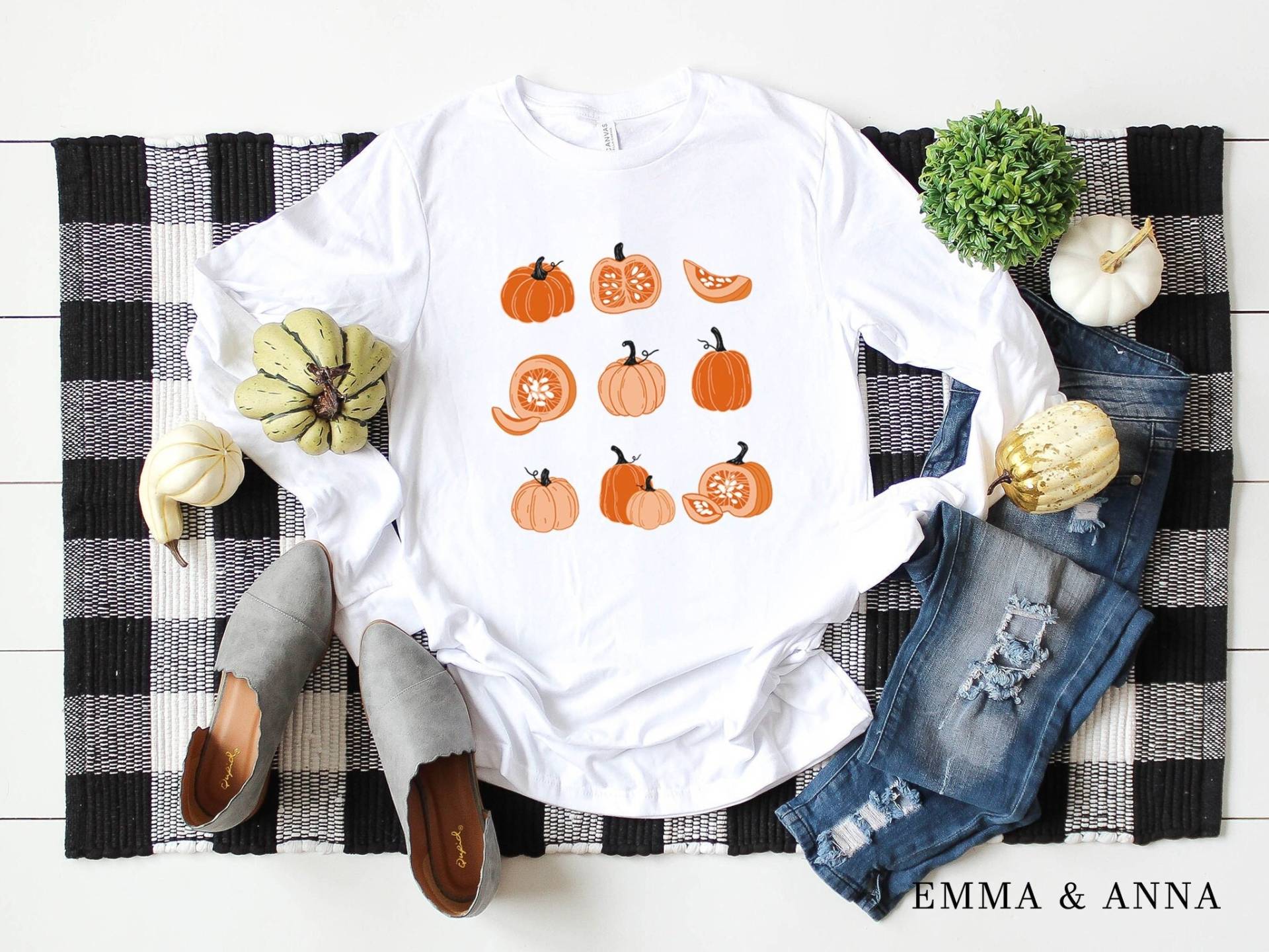 Herbst Shirt Für Frauen, Kürbis Shirt, T-Shirt, Gewürz Langarm, Halloween Thanksgiving Grafik T-Shirt von EmmaandAnnaApparel