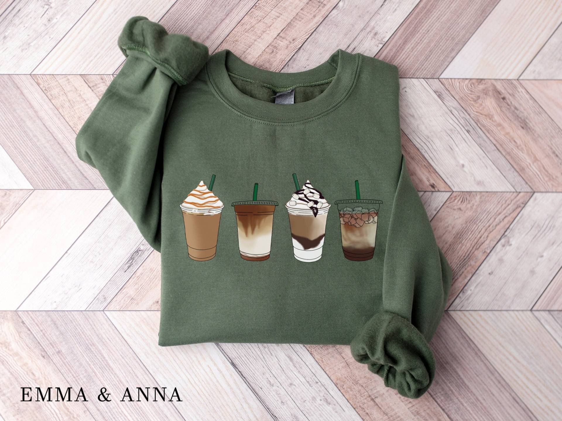 Kaffee Sweatshirt, Kaffeepullover, Eiskaffee Shirt, Geschenk Für Kaffeeliebhaber, Frappuccino Crewneck Sweatshirt Frauen, Kaffeeshirt von EmmaandAnnaApparel