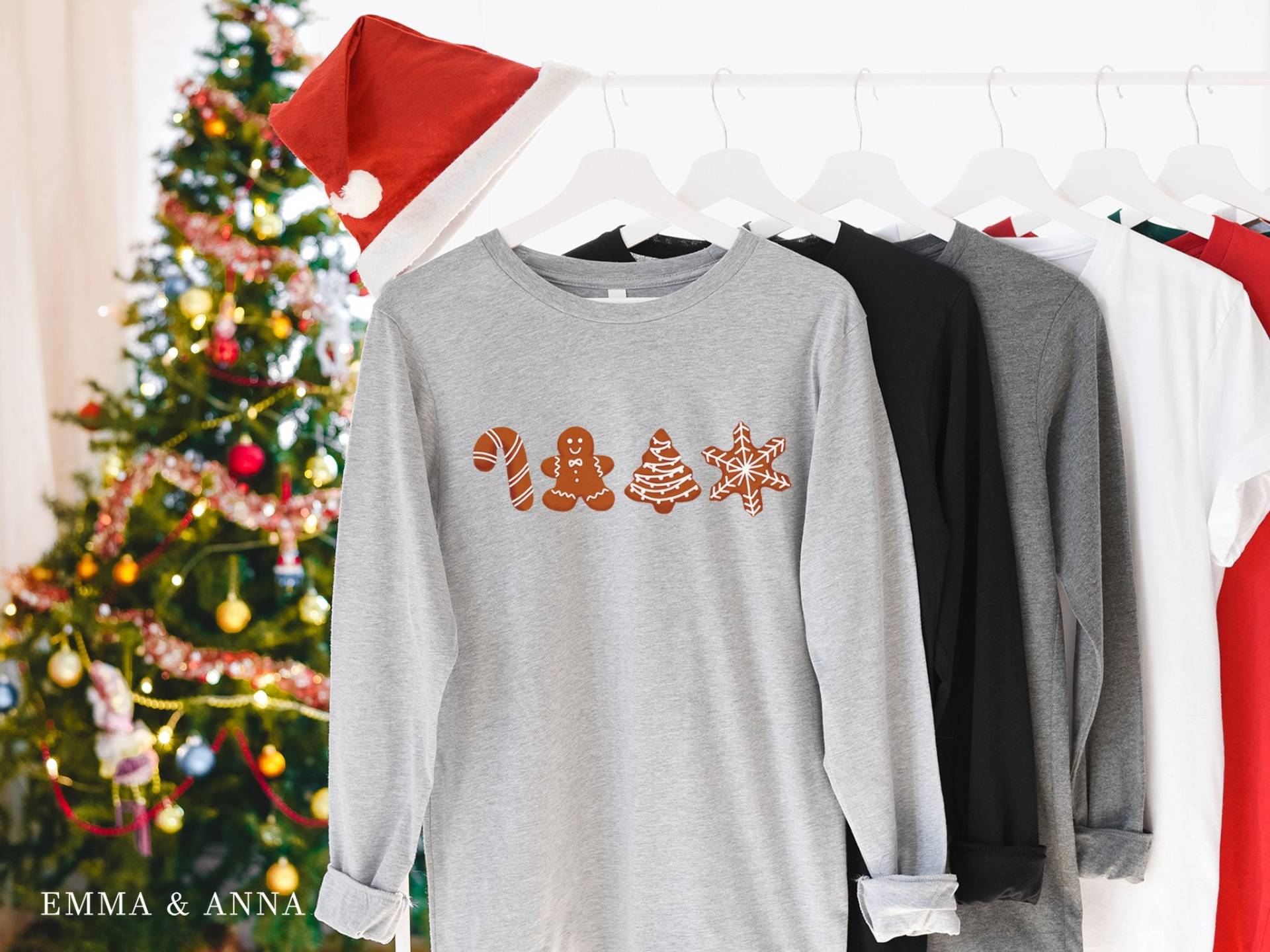 Lebkuchen Kekse Shirt, Langarm Weihnachts Shirt Für Frauen, T-Shirt, Weihnachten Grafik Urlaub Winter von EmmaandAnnaApparel