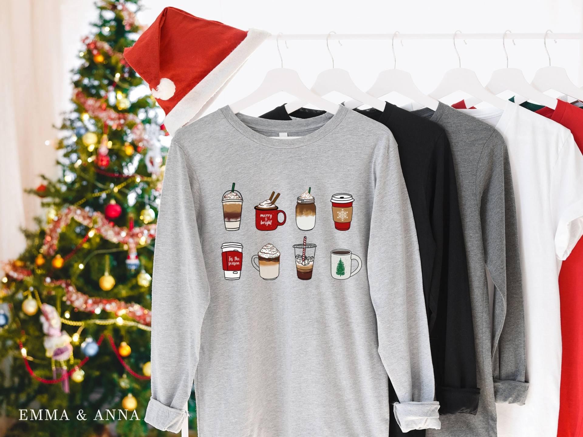 Weihnachtsshirt Für Frauen, Weihnachts-Kaffeeshirt, Weihnachts-Langarmshirt, Urlaubsshirt, Weihnachts-Crewneck, Weihnachts-T-Shirt, Winter von EmmaandAnnaApparel