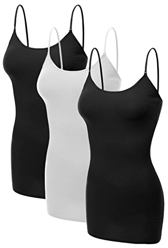 Emmalise Damen Basic Casual Lange Camisole Verstellbare Träger Cami Layering Oberteile Top - - Groß von Emmalise