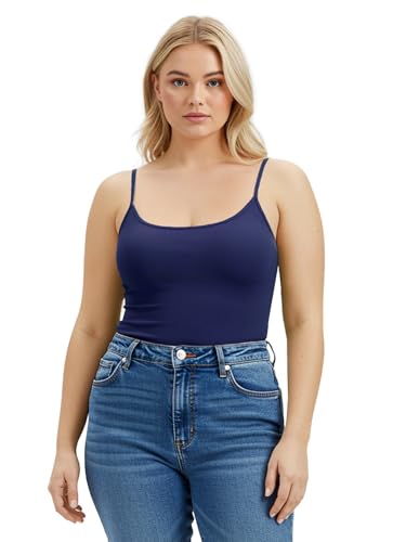 Emmalise Damen Basic Casual Lange Camisole Verstellbare Träger Cami Layering Top - Blau - Groß von Emmalise