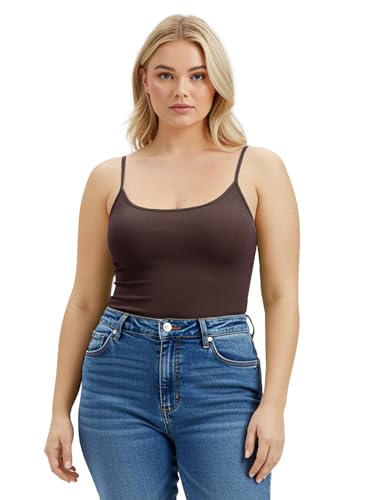 Emmalise Damen Basic Casual Lange Camisole Verstellbare Träger Cami Layering Top - Braun - Groß von Emmalise