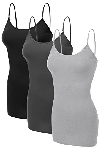 Emmalise Damen Basic Casual Lange Camisole Verstellbare Träger Cami Layering Top - - Groß von Emmalise