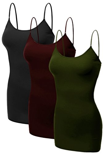 Emmalise Damen Basic Casual Lange Camisole Verstellbare Träger Trägershirt Trägertops Cami Layering Top - X-Groß von Emmalise