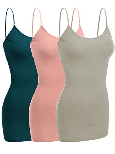 Emmalise Damen Camisole mit integriertem BH, kabelloser Stoffstütze, lange Lagen-Cami - - Klein von Emmalise