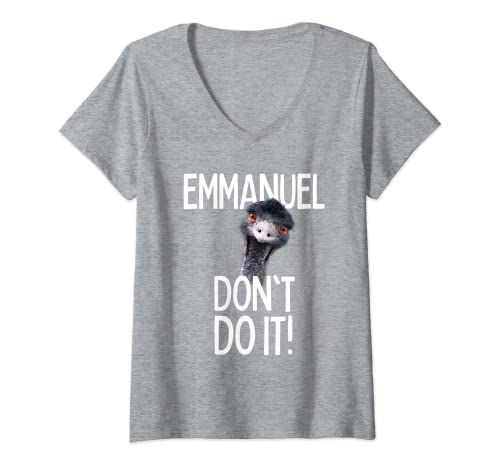 Damen Emmanuel don't do it! Emu Witziger Viraler Süßer Design Hit T-Shirt mit V-Ausschnitt von Emmanuel don't do it! Witziger Viraler Design Hit