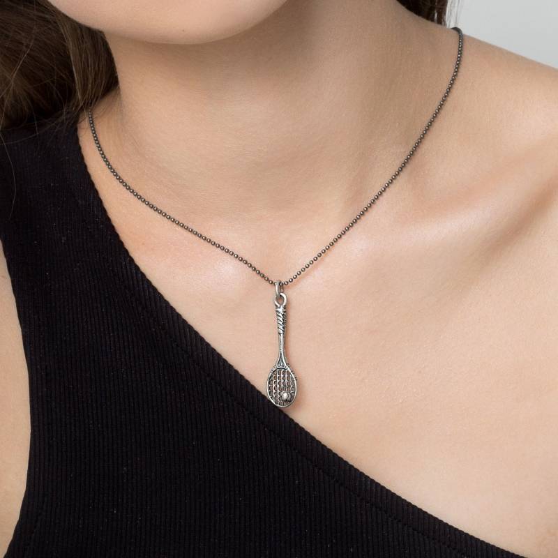 Oxidierte Sterling Silber Tennisschläger Anhänger Halskette von EmmanuelaForMen