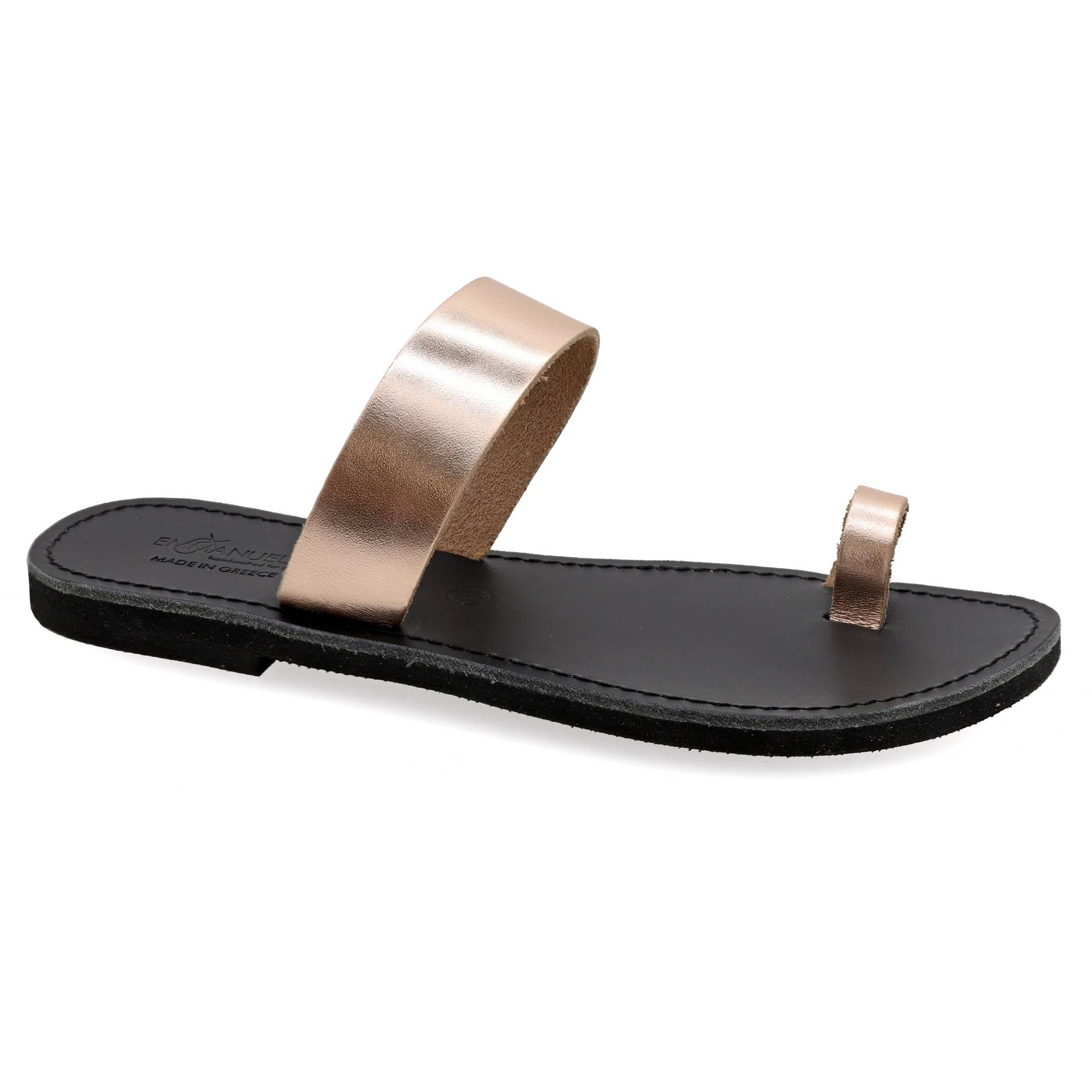 Rose Gold Leder Zehenring Sandalen Qualität Slide Auf Sommerschuhe Für Frauen Offene Zehen Slider Flache Riemchen Antike Griechenland Pantoletten von EmmanuelaSandals