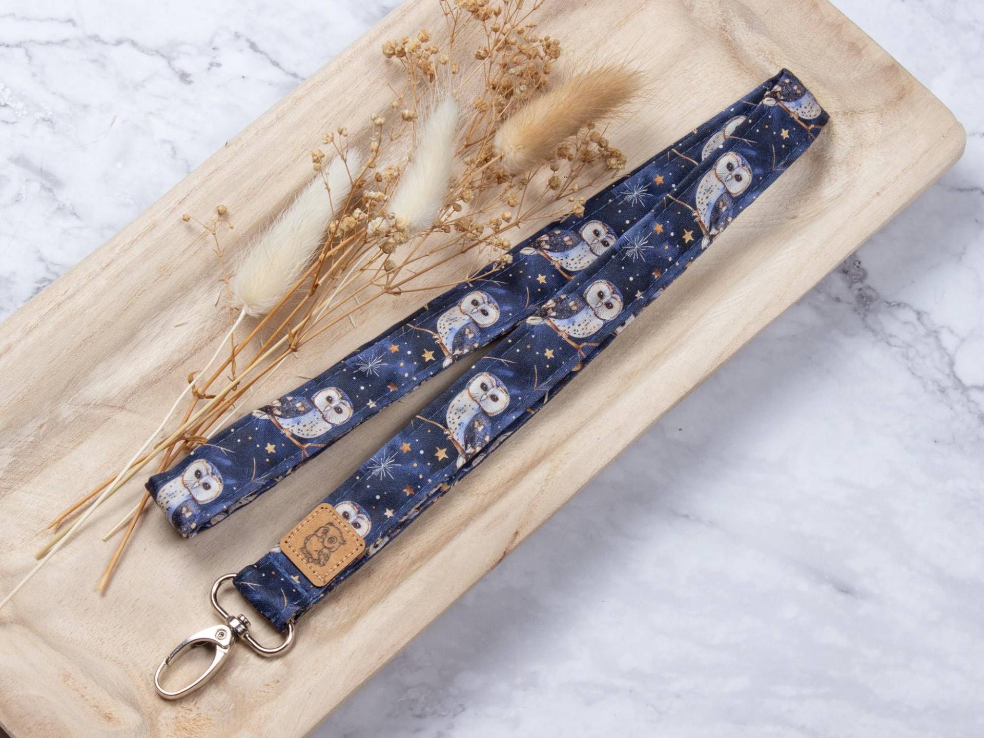 Schlüsselband Eule Sterne Blau Kinder, Lanyard von EmmasSummer